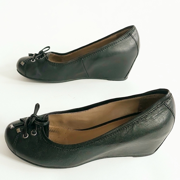 Geox Respira Lace Up Wedge Pumps Black Round Toe - Picture 5 of 7